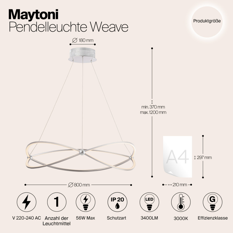 Подвесной светодиодный светильник Maytoni Weave MOD062PL-L56CH3K, 56W LED, 3000K, диаметр 80 см, никель