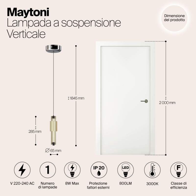 Светильник 12 см, 8W, 3000K, Maytoni Modern Verticale MOD308PL-L9CG3K, хром