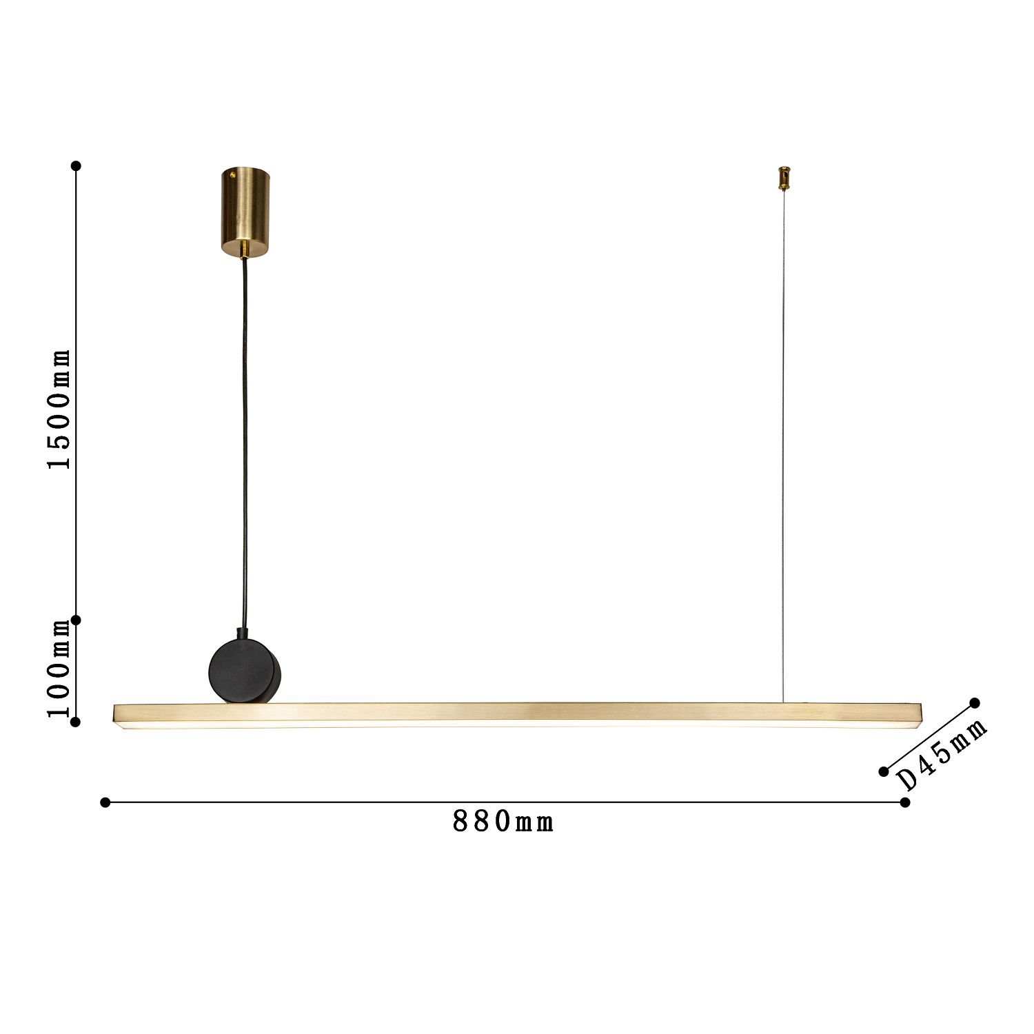 Подвесная люстра F-Promo Firmato 4061-1P, L880*W45*H100/1600, золота, рассеиватель из белого акрила, круглый декоративный элемент  черного цвета, часть каркаса фиксируется тросиком для баланса
