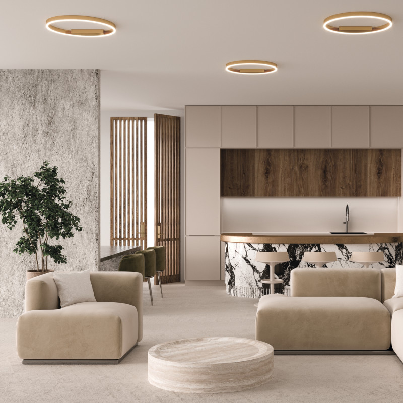 Накладной светильник 60*60*3,5 см, LED, 35W, 2600К-3500К, Maytoni Rim MOD058CL-L35BSK латунный