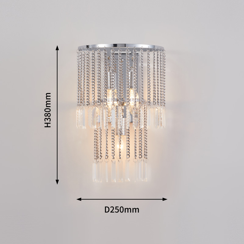 Бра Favourite Ignis 2924-3W, D250*W155*H400, хром, подвески из металлических цепочек, декоративные элементы из прозрачного хрусталя