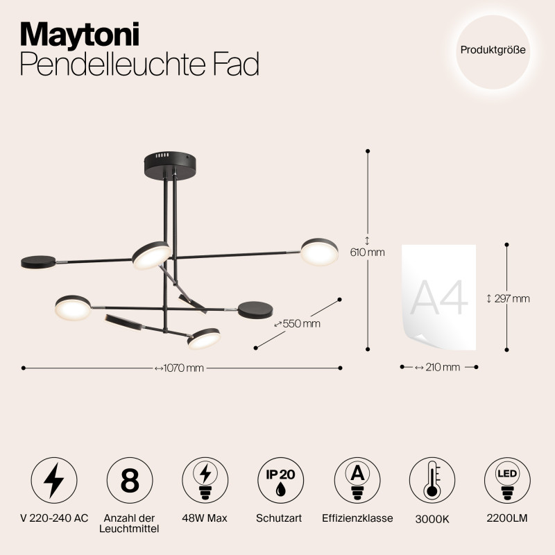 Подвесной светодиодный светильник Maytoni Fad MOD070PL-L48B3K, 48W LED, 3000K, черный