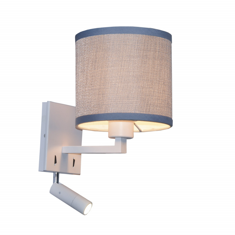 Бра Favourite Essentia 2002-2W, D225*W160*H355, металл окрашен в белый цвет, плафон из серой ткани, с выключателем