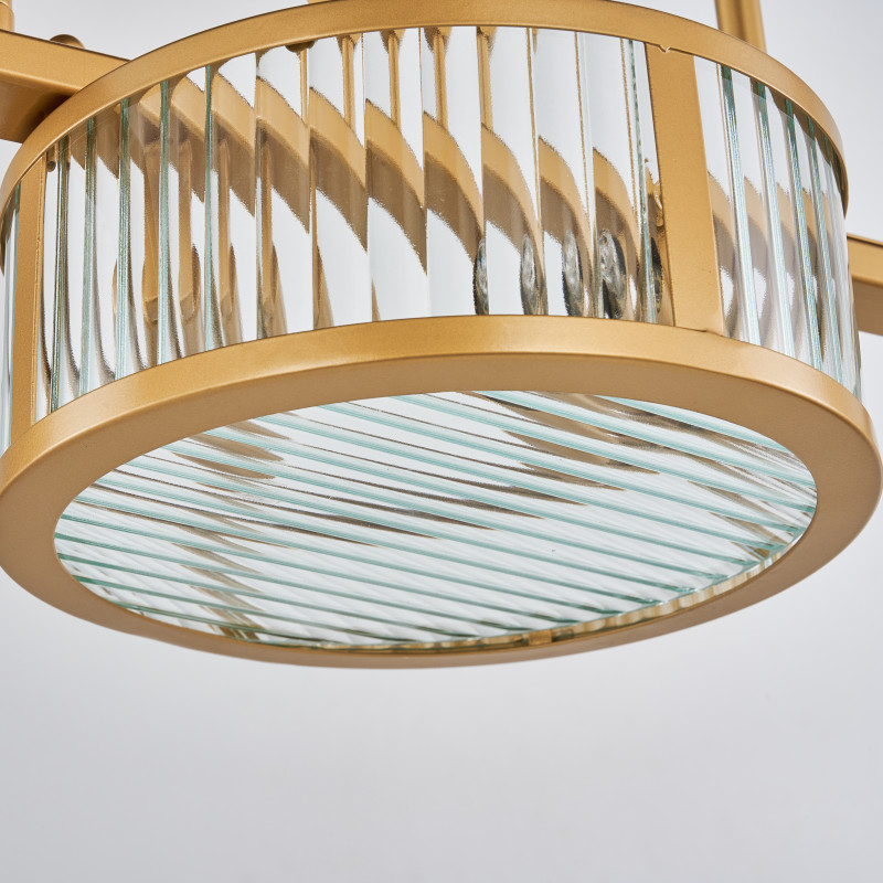 Подвесная люстра Favourite Radiales 3099-6P, L910*W200*H365/985, золота, плафоны из прозрачного рельефного стекла, круглый декоративный элемент цвета золота, лампу G9 можно менять