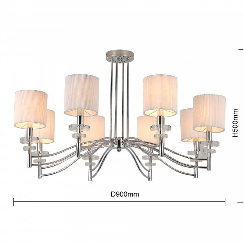 Люстра Favourite Tesso 2680-8P, D900*H500, хром, плафоны из белой ткани, декоративные блюдца из прозрачного стекла