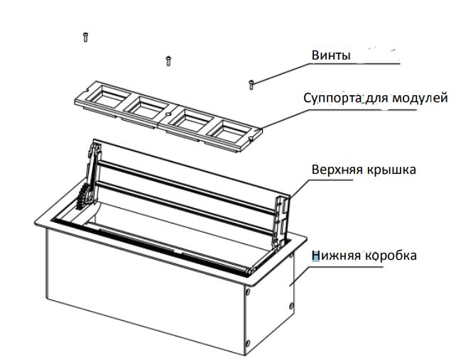 Donel Настольный встраиваемый розеточный блок с откидной крышкой 8 мод. (4 мод. 45х45), алюминий DDSB8HLAL