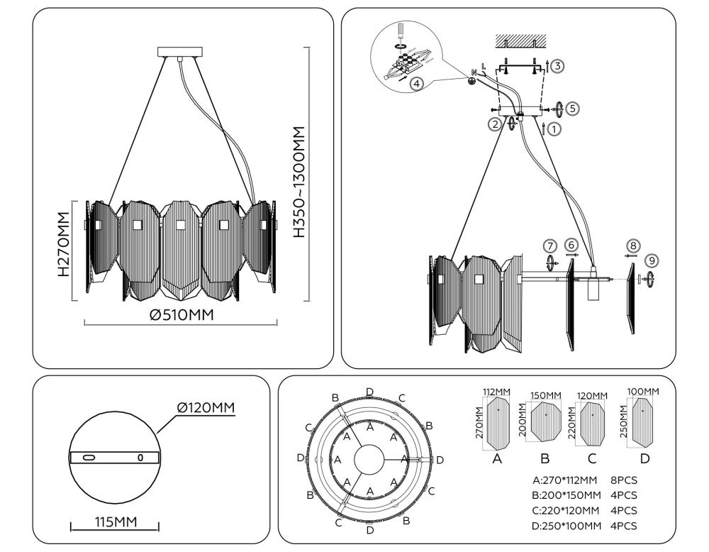 Подвесной светильник **27- см, 6*E14*40W, K, Ambrella Light High Light LH31201, сатин никель