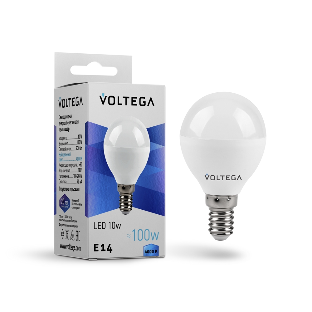 8454 Лампа светодиодная  Voltega Simple 10W 930Lm 4000K E14
