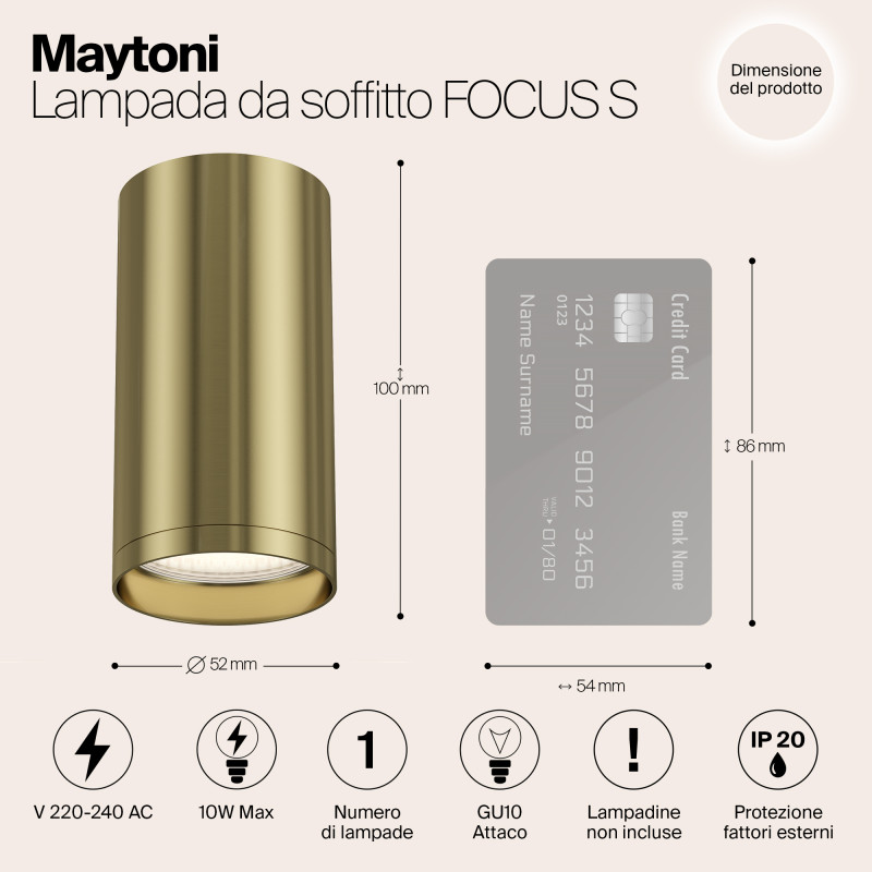Накладной светильник Maytoni Focus S C052CL-01BS, латунь