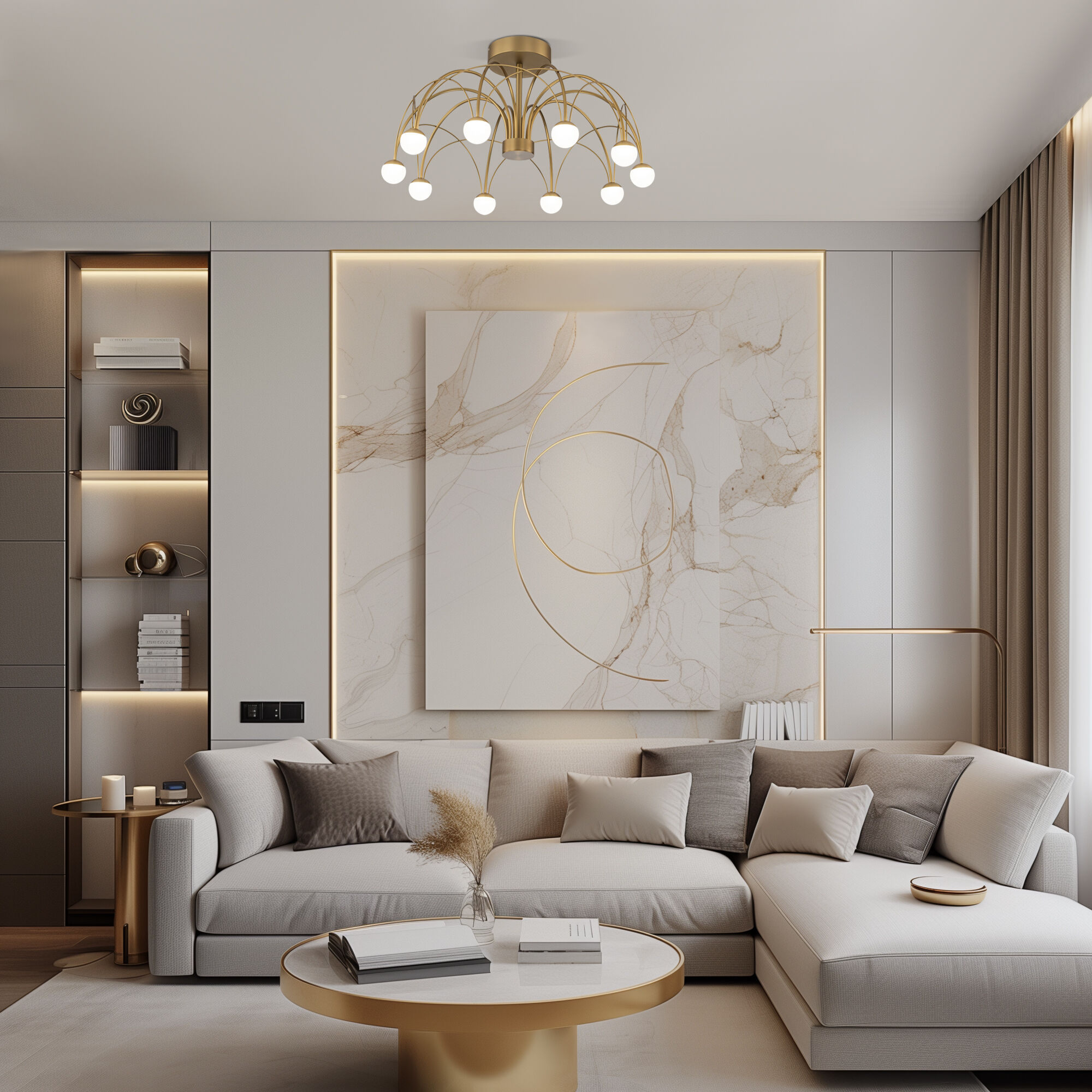 Светильник 65*65*35 см, LED*35W, 4000K, Eurosvet Ragno 90031/10, золото, a069303