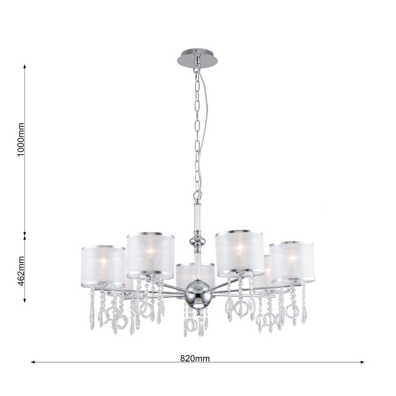 Подвесная люстра Favourite Ventus 2869-7P, D820*H460/1460, хром, плафоны из органзы белого цвета, декоративные элементы из стекла и хрусталя