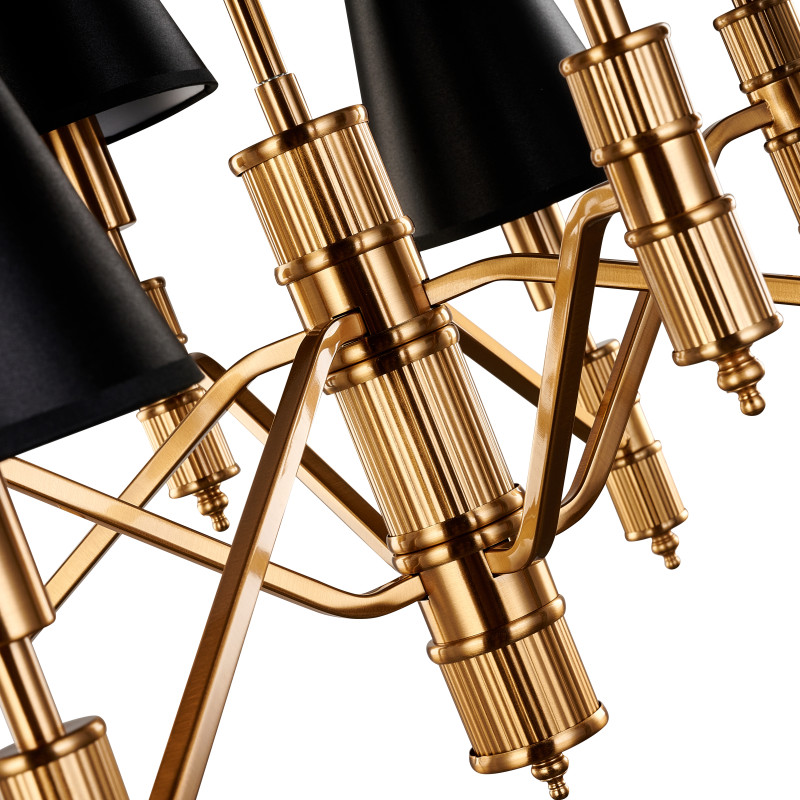 Подвесная люстра Favourite Flagship 2933-8P, D740*H480/1570, античной латуни, плафоны из черной атласной ткани