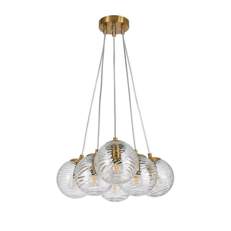 Подвесная люстра Favourite Elica 4056-6P, D400*H190/1440, латуни, плафоны из выдувного узорного прозрачного стекла