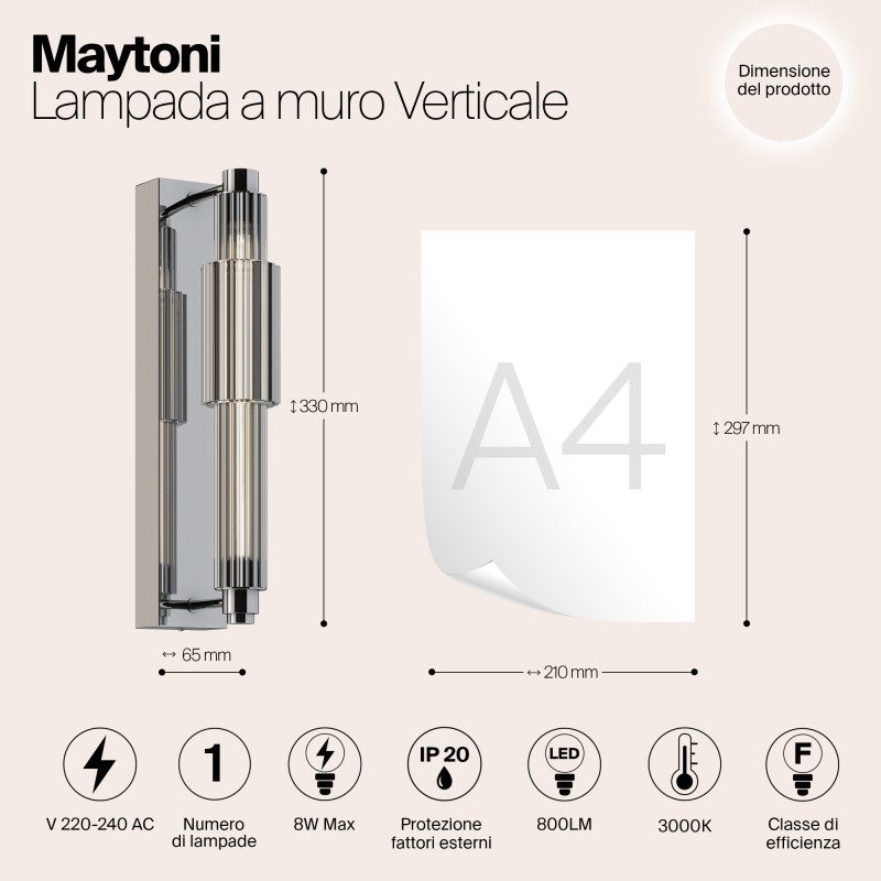 Светильник 33 см, 8W, 3000K, Maytoni Verticale MOD308WL-L9CH3K, хром