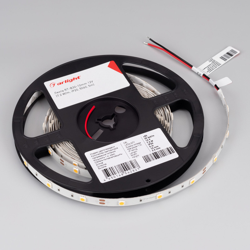 Лента RT-B30-10mm 12V Warm2400 (7.2 W/m, IP20, 5060, 5m) (Arlight, Открытый) 018102(2). Цена указана за 5 метров. Продается кратно 5 метрам.