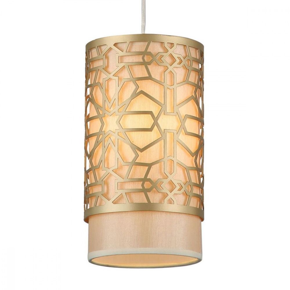 Подвес F-Promo Arabesco 2911-1P, D130*H230/1200, золота, внутренний плафон из бежевой ткани, внешний металлический декоративный плафон в марокканском стиле