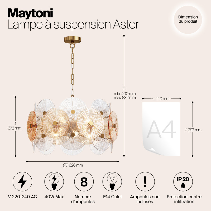 Светильник 63 см, Maytoni MOD007PL-08G, золото