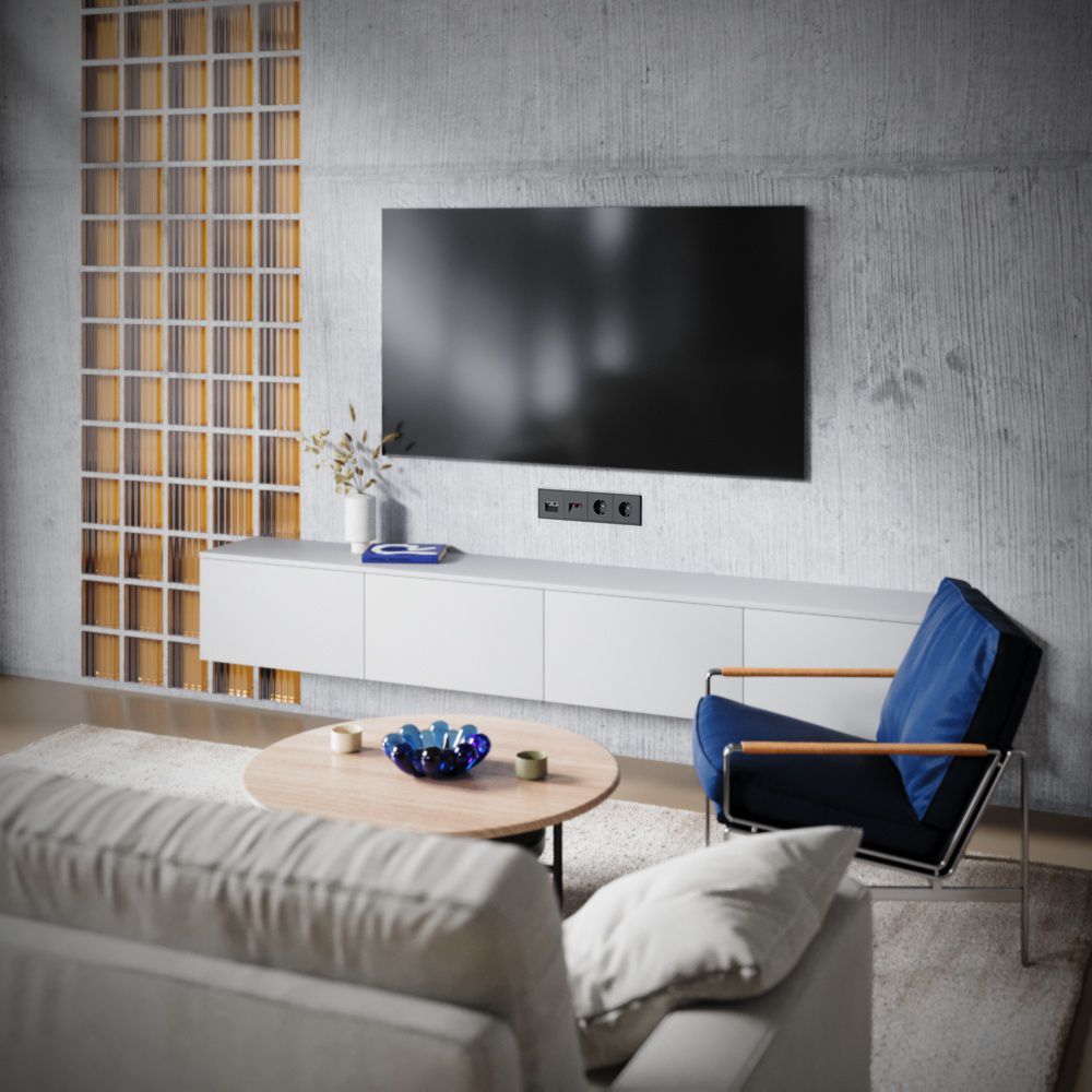 Розетка телевизионная встраиваемая TV+RJ45 кат. 6, черный матовый Voltum S70 VLS060708, Пластик Soft touch