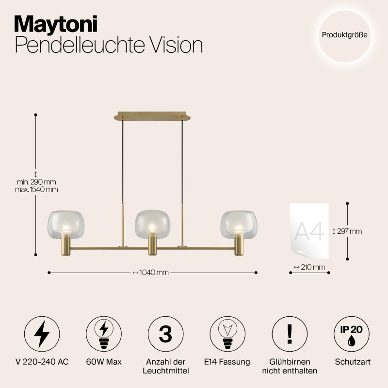 Светильник 104 см, Maytoni Vision MOD411PL-03G, золото