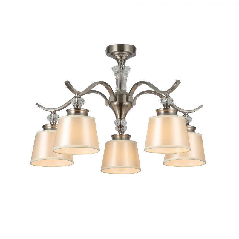 Люстра F-Promo Unitas 2852-5P, D610*H375, никель, хрустальный декор, плафон из ткани жемчужно-кремового оттенка