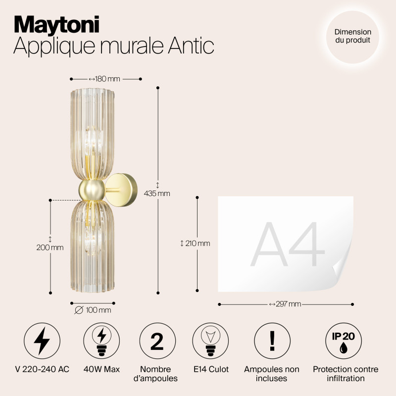 Светильник 44 см, Maytoni MOD302WL-02CG, золото