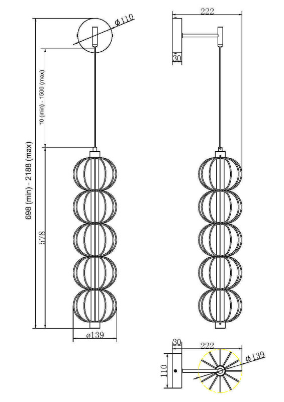 Бра 22,2*13,9*69,8*218,8 см, LED*17W, 3000 К, Golden Cage MOD216WL-L10G3K Maytoni, Золото