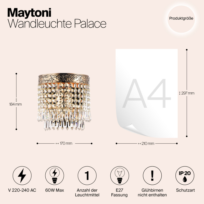 Настенный светильник Maytoni Palace DIA890-WL-01-G, золото