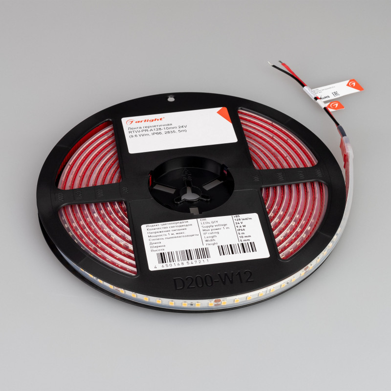 Лента герметичная RTW-PR-A128-10mm 24V White6000 (9.6 W/m, IP66, 2835, 5m) (Arlight, высок.эфф.150 лм/Вт) 038740. Цена указана за 5 метров. Продается кратно 5 метрам.
