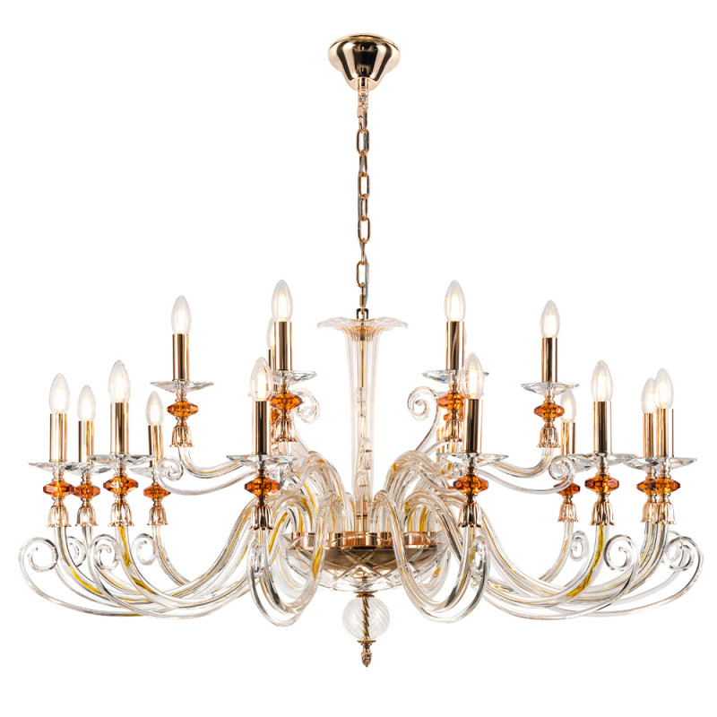 Люстра 115 см, Crystal Lux CATARINA SP12+6 V2 GOLD/TRANSPARENT-COGNAC Золотой/Прозрачный