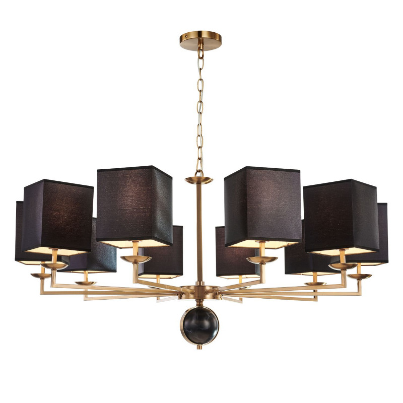 Подвесная люстра Favourite Diva 2822-10P, D1000*H490/1555(H580/1645), античная латунь, плафоны из черной ткани, декор - имитация черного мрамора, каркас можно монтировать как вверх, так и вниз плафонами.