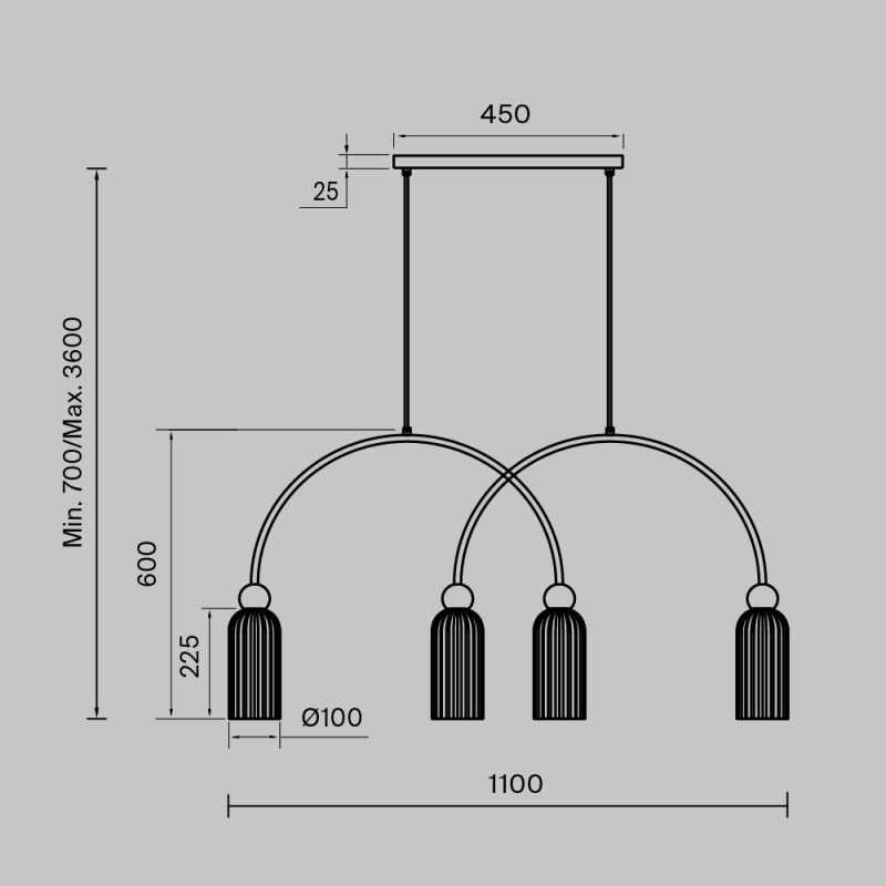 Подвесной светильник 110*10*362,5 см, 4*E14, 160W, Maytoni ANTIC MOD302PL-04GR золото матовое