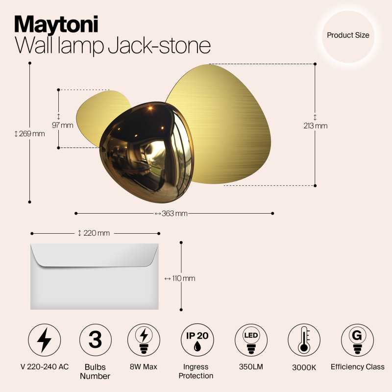 Светодиодный светильник 27 см, 8W, 3000K, Maytoni Jack-stone MOD314WL-L8G3K, золото