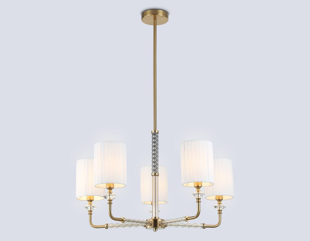 Люстра на штанге с абажурами **64- см, 5*E14*40W, K, Ambrella Light High Light LH71500, латунь