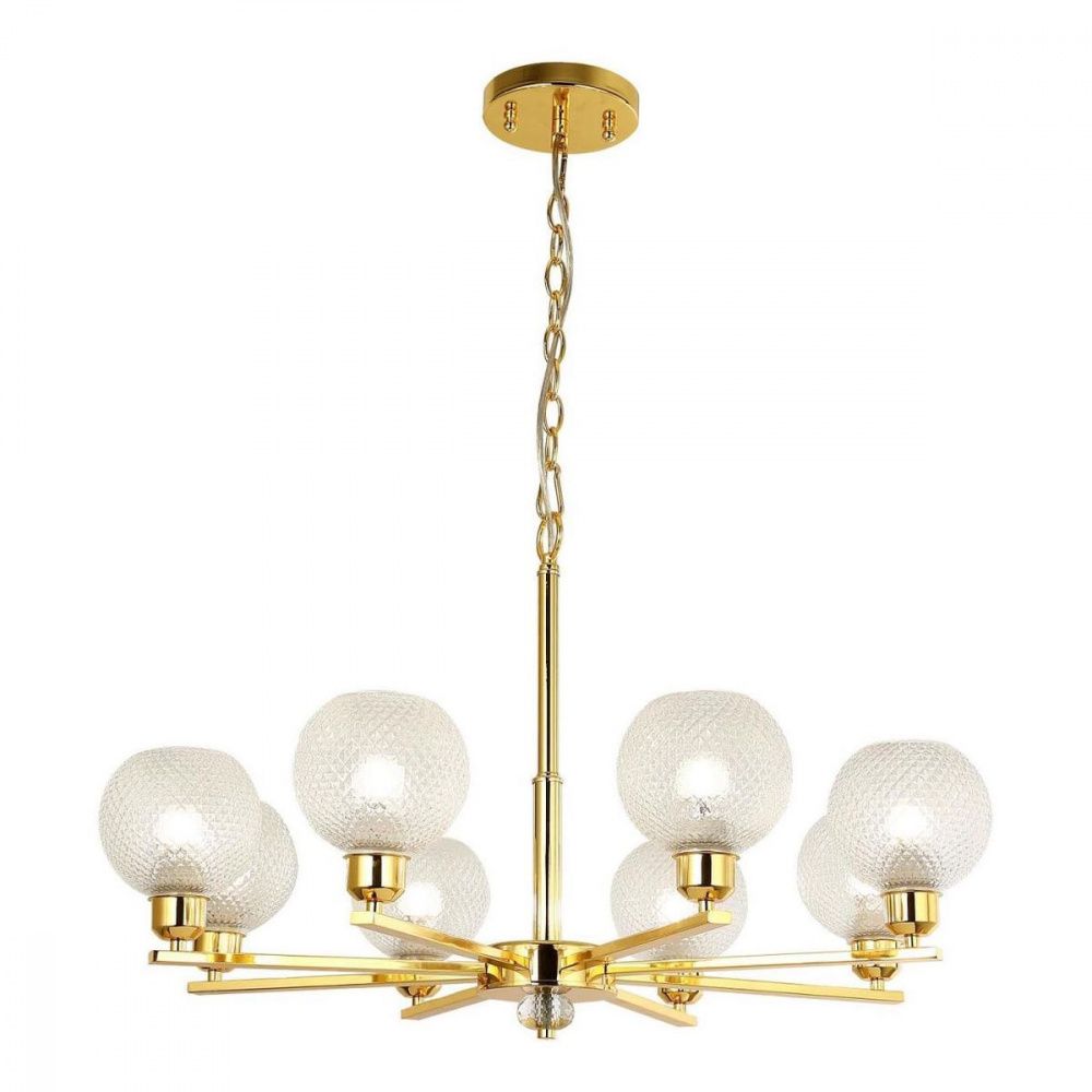 Подвесная люстра F-Promo Sunrise 2940-8P, D800*H480/1480, золота, плафоны из прозрачного узорного стекла