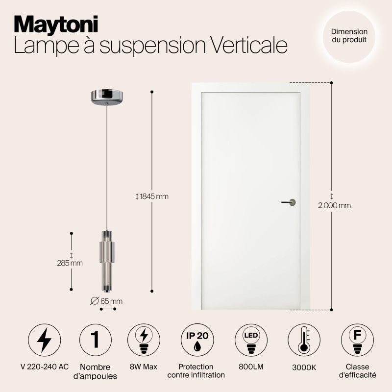 Светильник 12 см, 8W, 3000K, Maytoni Verticale MOD308PL-L9CH3K, хром