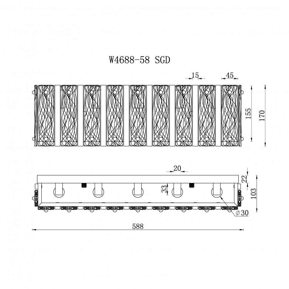 Бра 58,5-17 см, 5*Е14*200W, K, iLamp Panorama W4688-58 SGD, Золото