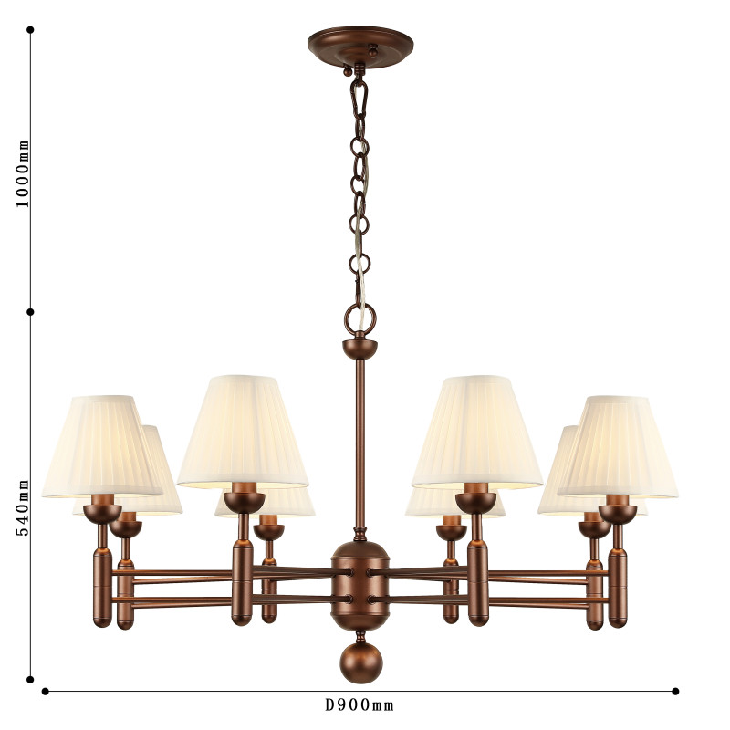 Подвесная люстра Favourite Avangard 2953-8P, D900*H540/1540, каркас золотисто-коричневого цвета, плафоны из белой ткани