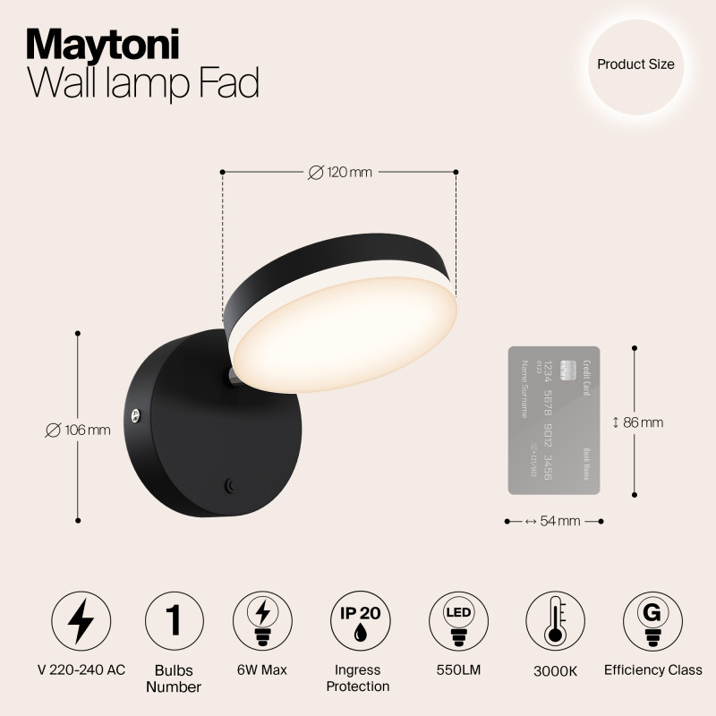 Бра Maytoni Fad MOD070WL-L8B3K, 8W LED, 3000K, черный