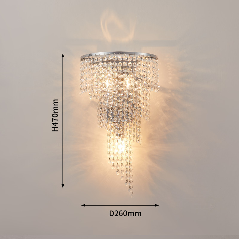 Бра Favourite Phoenix 2904-3W, D150*W260*H455, никеля, плафон состоит из каскада хрустальных подвесок