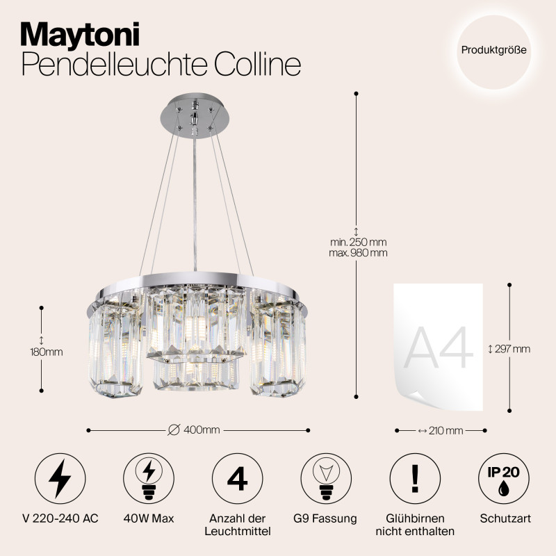 Подвесная люстра Maytoni Colline MOD083PL-04CH, диаметр 40 см, хром