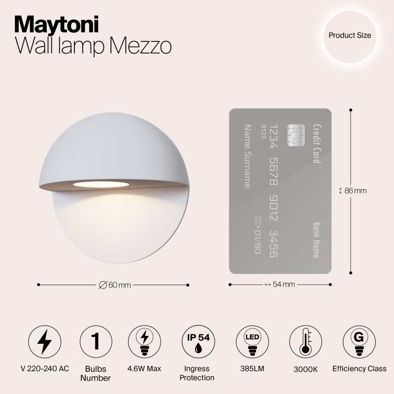 Уличный настенный светодиодный светильник Maytoni Mezzo O033WL-L3W3K, 3W LED, 3000K, белый