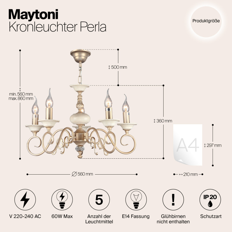 Люстра Maytoni ARM337-05-R Кремовое золото