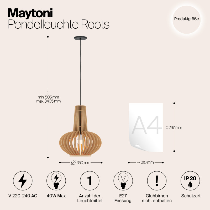 Светильник 35 см, Maytoni Roots MOD193PL-01W1, черный-дерево