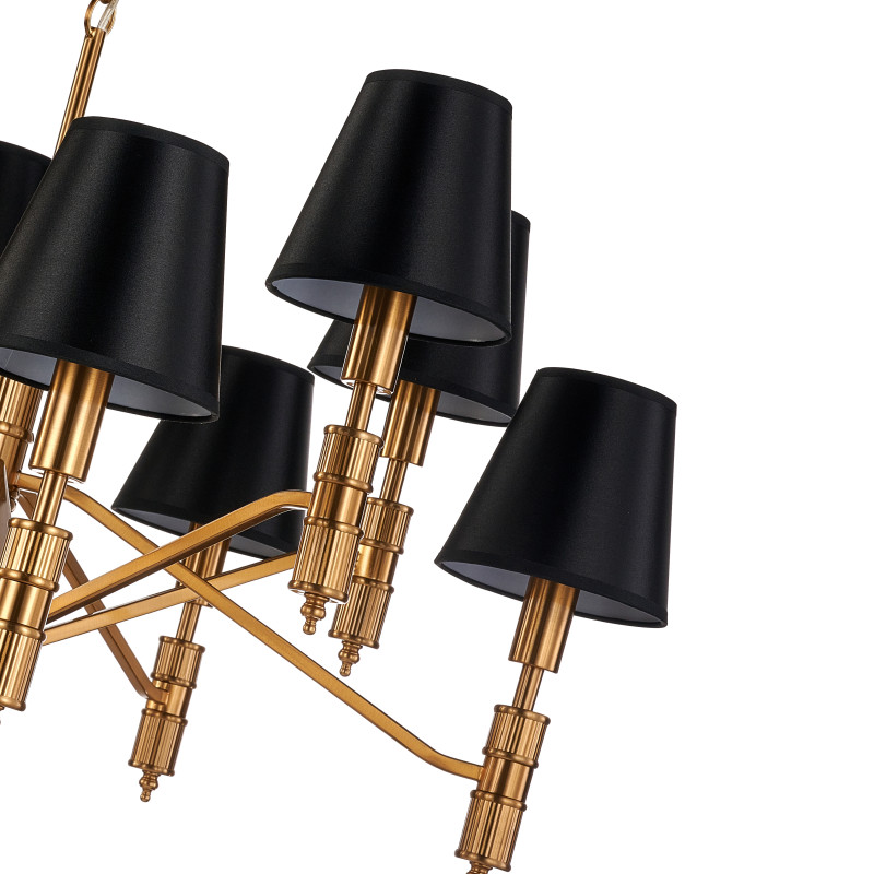 Подвесная люстра Favourite Flagship 2933-10P, D840*H480/1570, античной латуни, плафоны из черной атласной ткани