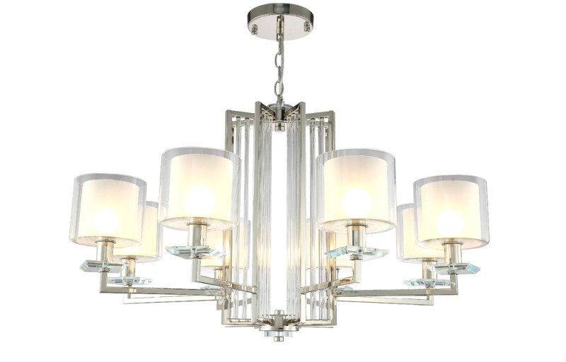 Люстра 86 см, Crystal Lux NICOLAS SP-PL8 NICKEL/WHITE никель/прозрачный