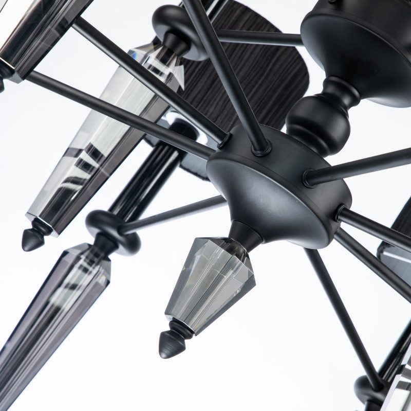 Подвесная люстра Favourite Graph 2965-12P, D900*H745/1745, матовый черный, плафоны из черной органзы, декоративные элементы из хрусталя серо-дымчатого цвета