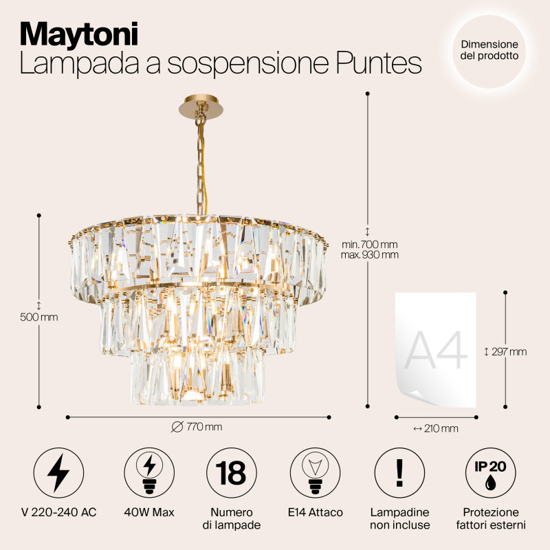 Подвесная люстра Maytoni Puntes MOD043PL-18G, диаметр 77 см, золото