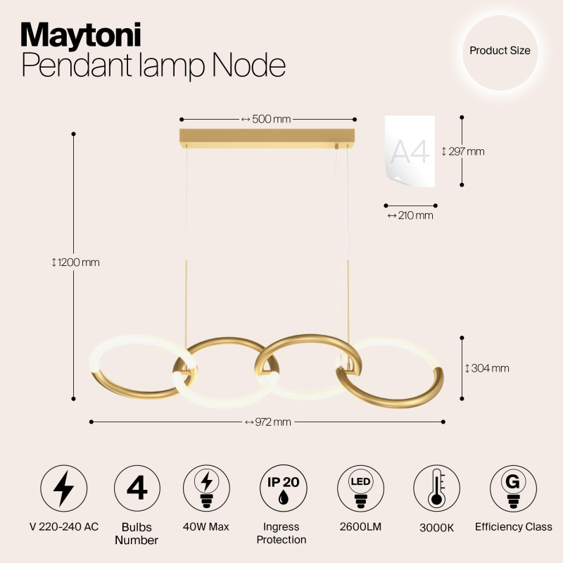 Светильник 97 см, 40W, 3000K, Maytoni MOD165PL-L40G3K, золото