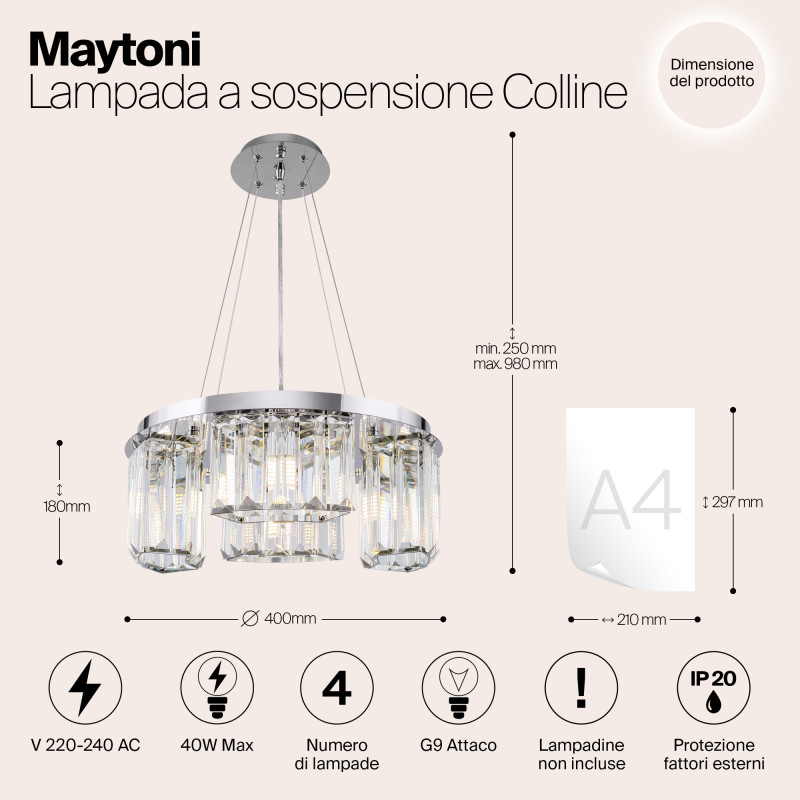 Подвесная люстра Maytoni Colline MOD083PL-04CH, диаметр 40 см, хром