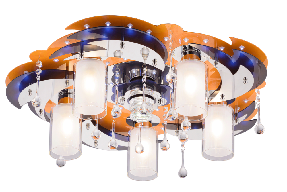Люстра Ø660 x H180, мм, 5*40W (200W), OG+CR WT(Оранжевый+Хром) Sfera Sveta 8356/5+1 OG+CR WT